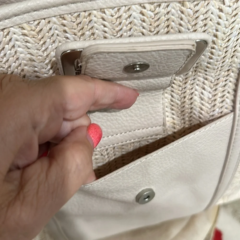 NWT French Connection straw double handle tote bag. Color wheat. Price firm